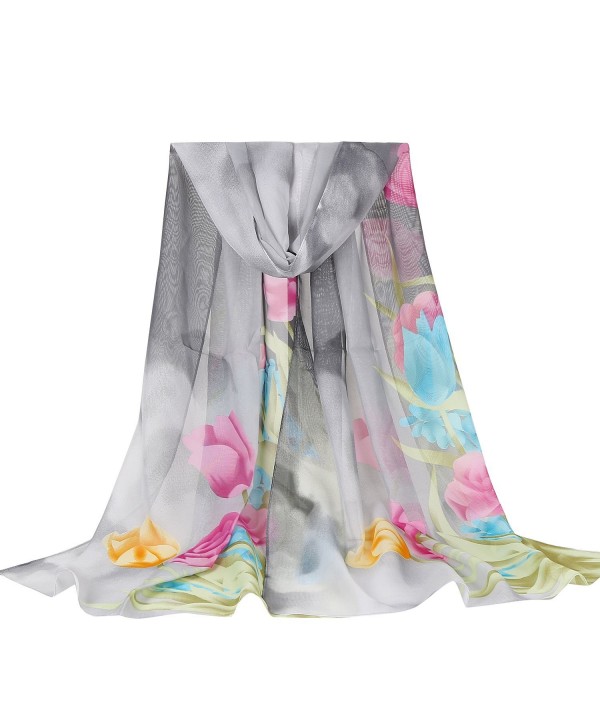 E-Clover Lightweight Chiffon Sheer Scarves: Women's Fashionable Flower Print Scarf - Gray - CS186IENTLM