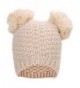 Women's Cute Winter Warm Knit Double Beanie Hat with Pom Pom Ears - Biege - C812C88BQT7