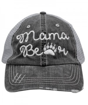 White Mama Bear Paw Print Women Embroidered Trucker Style Cap Hat - CC182ADITAY