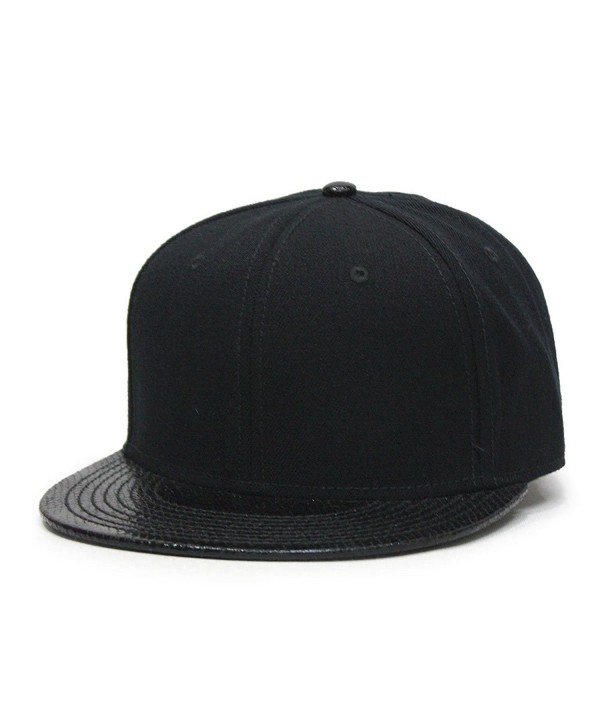 Premium Plain Wool Blend Leather Flat Bill Adjustable Snapback Hats Baseball Caps (Various Colors) - Snake Black - C41258VTCC9