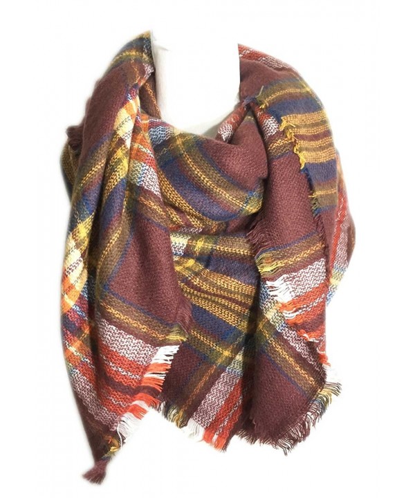 Aesthetinc Classic Oversize Multi Color Plaid Design Frayed Blanket Scarf - Brick - CG128TDIVXT