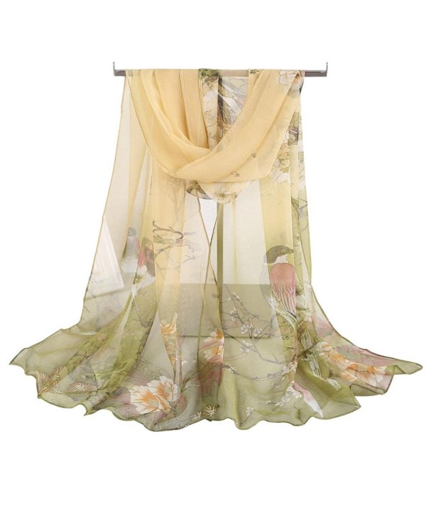 DEESEE(TM) Women Soft Thin Chiffon Silk Scarf Animal Bird printed Scarves Wrap Shawl - Green - CQ12N23GYCI