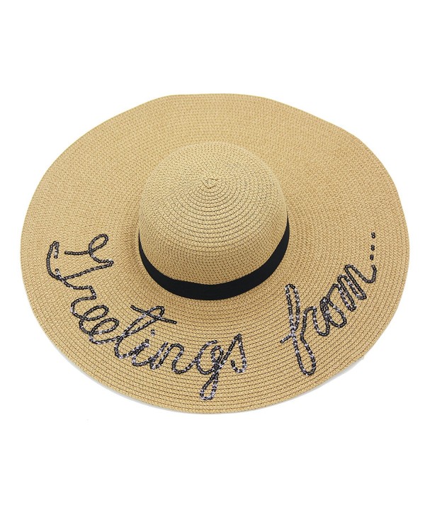 FLORAVOGUE Women's Beachwear Sun Hat Big Brim Floppy Straw Hat Summer UPF 50+ - Khaki - CD182Y9IAUA