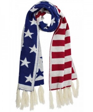 Patriotic American Stars & Stripes Flag Long Winter Knit Scarf With Fringe - CK12NTP2XC8