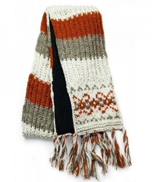 TCG Women's Hand Knit Wool Vintage Pattern Scarf - Cinnamon & Cream - CJ11PVF4QHT