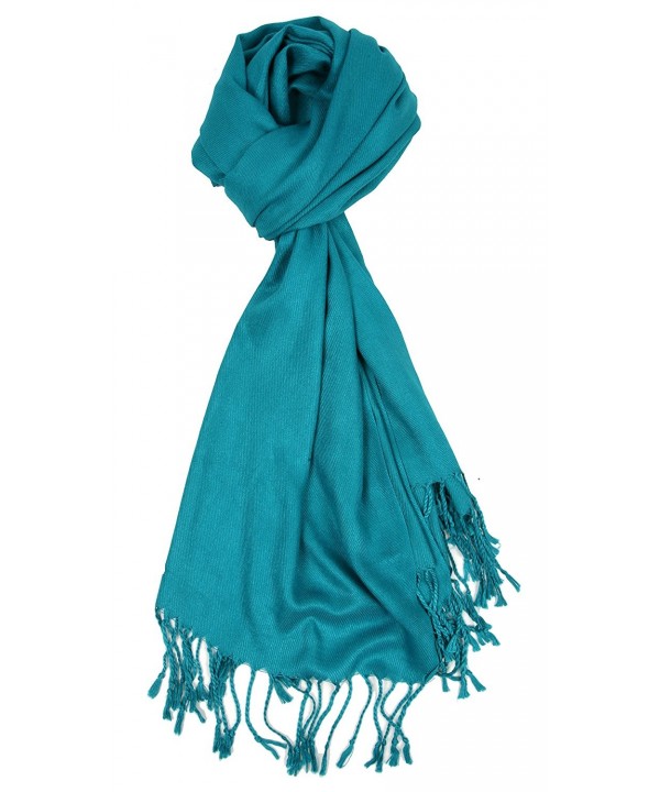 Love Lakeside-Large- Soft- Silky Pashmina Shawl- Wrap- Scarf in Solid Colors - Teal Blue - CR17YECOW5O