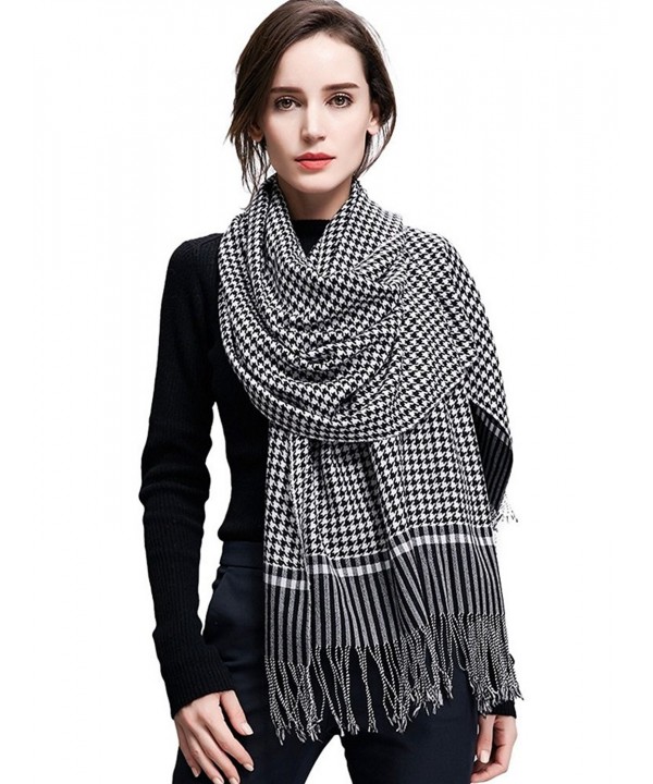 Kagogo Women's Australian Wool Cozy Winter Warm Thick Wrap Scarf Shawl - White&black - C612ODM91JX