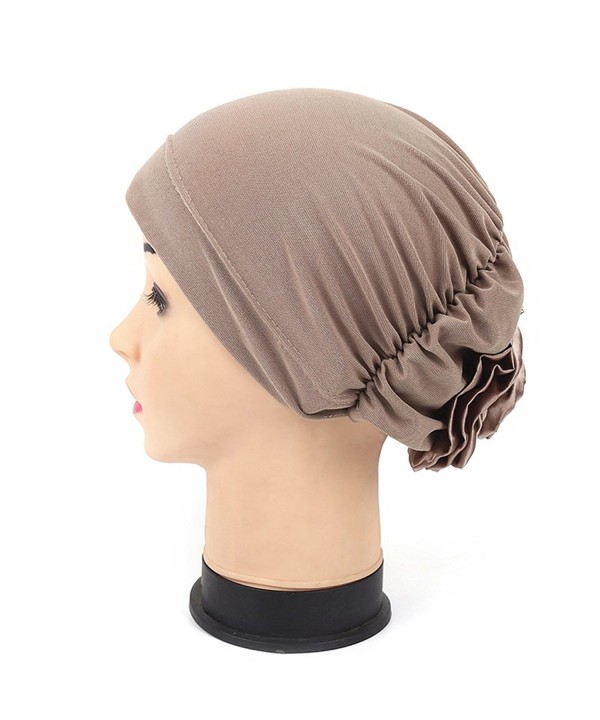 Women Turban Back Flower India Hat Muslim Headscarf Chemo Beanie - Light Coffee - C817Z77TAU2