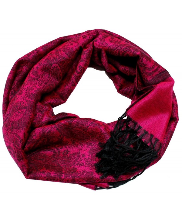 PaisleyMen W omen Fashion All Season Pashmina Silk Soft Warm Large Scarf Wrap Shawl - Fuschia Black - CE128FURKYH