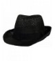 DRY77 Straw Light Net Pattern Fedora Hat with Solid Brand - Black - CP1221PMUVF