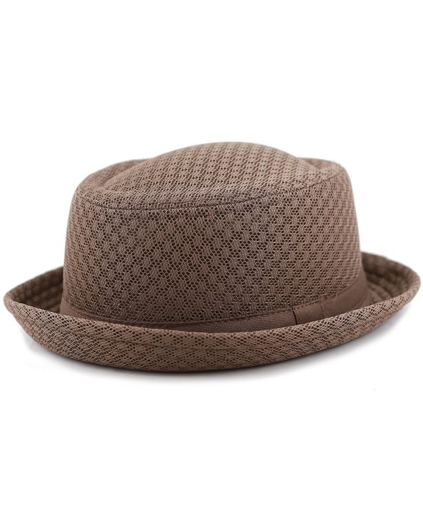 THE HAT DEPOT Unisex Light Weight Classic Soft Cool Mesh Porkpie Hat - Brown - CV183NIA4A7