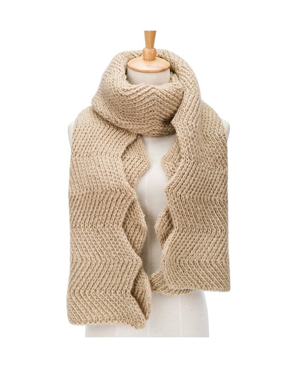 PORPRE Women's Fashion Thick Knit Long Twist Shoulder Scarf Warm Shawl - Khaki - CK12NH8BDCZ