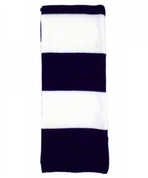 Warm Winter Long Acrylic Bold Striped Scarf - "		 	 Navy/White	 	" - CL11EF3I7O1