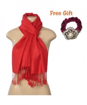 Elegant Pashmina Silk Blend Soft Wrap Scarf Shawl For Women - Solid Colors " FREE GIFT " - Red - CX1852EED2W