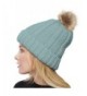 APPARELISM Women's Winter Thick Knitted Plush Lining Pom Pom Beanie Hat. - Light Blue - C3186X7OWG4