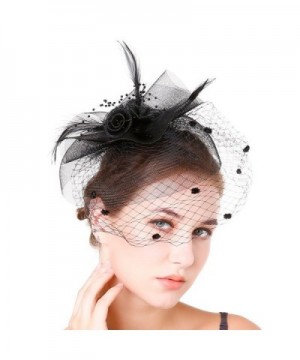 Fascinaor Hair Clip Feather Veil Wedding Party Hat - Balck - CT1867SUXKY