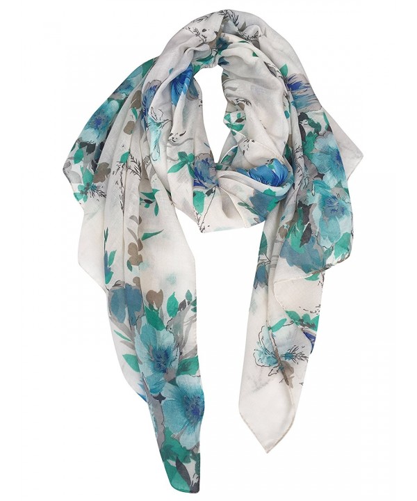 GERINLY Lightweight Shawl Scarf: Peony Print Beach Wrap For Hawaiian Vacation - Blue+turquoise - CQ17YH5S6IH