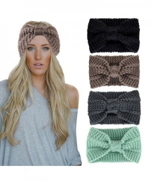 Misscat Women Girls Knit Crochet Bow Headband Head Wrap Hat Ear Warmer - Khaki - CJ12O0P6XMY