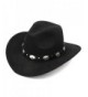 Elee Womem Men Wool Blend Western Cowboy Hat Wide Brim Cowgirl Jazz Cap Leather Band - Black - C2186I9Z8X7