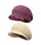 Women Lady Braided Warm Cabled Knit Winter Beanie Crochet Hats Newsboy Caps 2-pack (Purple+Beige) - CB129B3VWOB