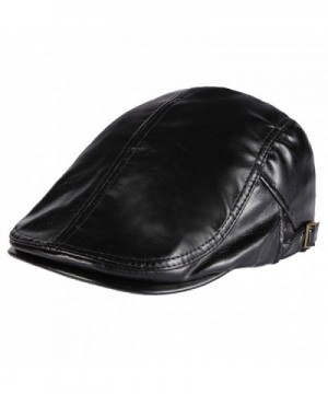 Men PU Leather Duckbill Cap Vintage Ivy Newsboy Cap Flat Cap Cabby Hat - Black - CU12NDYIUNB