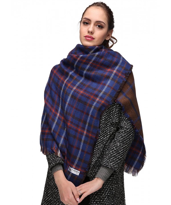 Women's Plaid Blanket Winter Scarf Warm Cozy Tartan Wrap Oversized Shawl Cape - Blue-c012 - C4186GSXCHM