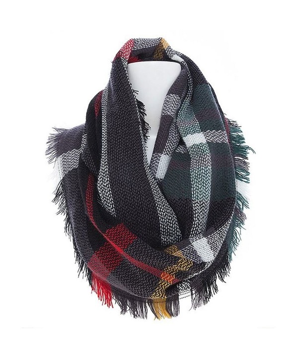 8Layer's Cozy & Warm Fashion Infinity Scarf - Many Designs - Plaid Black/Gray - CQ12O4LLLEZ