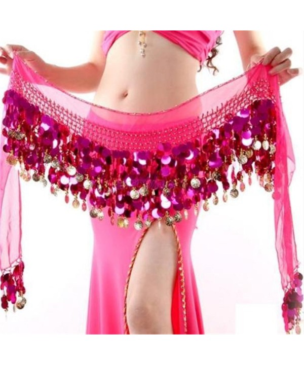 ZYZF Gold Coin Belly Dance Hip Scarf Skirt Wrap Dancing Costume Sequin Waistband - Hot Pink - CP12G17XLPX