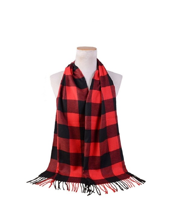 Women Warm Imitation Cashmere Plaid Checkered Scarf (Black&Red-170x38CM/66.92x14.96") - C81285TEPD7