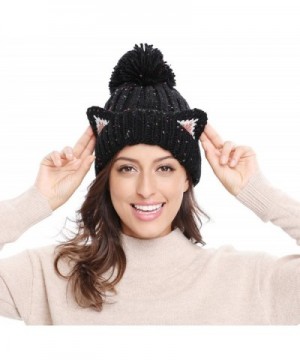 Bellady Women's Pom Pom Fleece Lined Knitted Beanie Hat Skull Cap - Black - CY186M56DC4