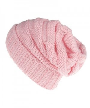 MuNiSa Slouchy Knit Baggy Hat Warm Oversized Stretchy Winter Beanie Cap - Pink - C9186N6D769