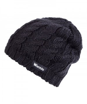 Wantdo Women's Knitted Soft Chunky Beanie Cap - Black - C8184YLAD5N