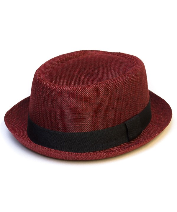 Pork Pie Hat With Black Grosgrain Band - Red - C5125ZZGN4N