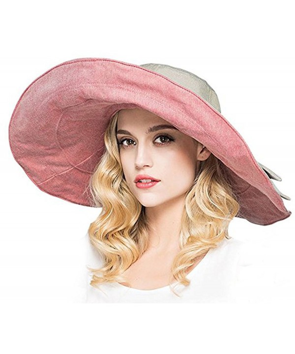 Packable Reversible Large Brim Floppy Sun Hat UPF 50 Sun Protection Travel Beach Hat - Pink-C - C0182ETUQA6