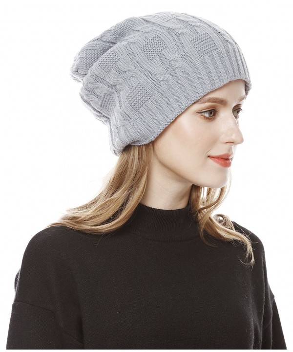 Unisex Slouchy Cable Knit Beanie Cap Oversized Thick Winter Beanie Hat - Gray - C9186R6Q28K