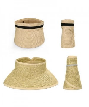 Bundle Monster BMC 2pc Roll Up Collapsible Wide Brim and Visor Style Straw Hats - Wicker + Beige - CF17XWRCK80