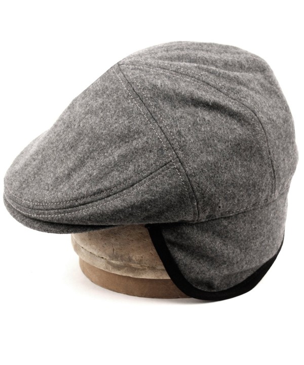 Epoch hats 100% Wool Herringbone Winter IVY Cabbie Hat w/Fleece Earflaps - Driving Hat - Charcoal Gray - C912NZAIGMP