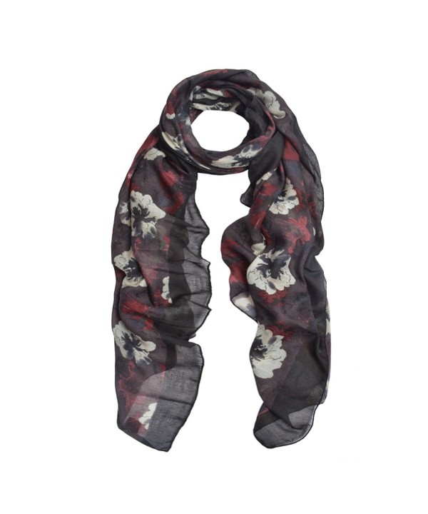 Elegant Viscose Artistic Plum Blossom Floral Print Fashion Scarf Wrap - Black - CJ12LR8UX2F