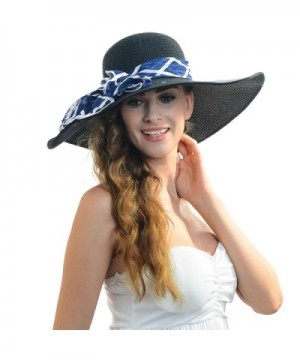 Fanny Women Straw Bow Wide Brim Sun Hat with Scarf W230 - Black - C611YWU6249