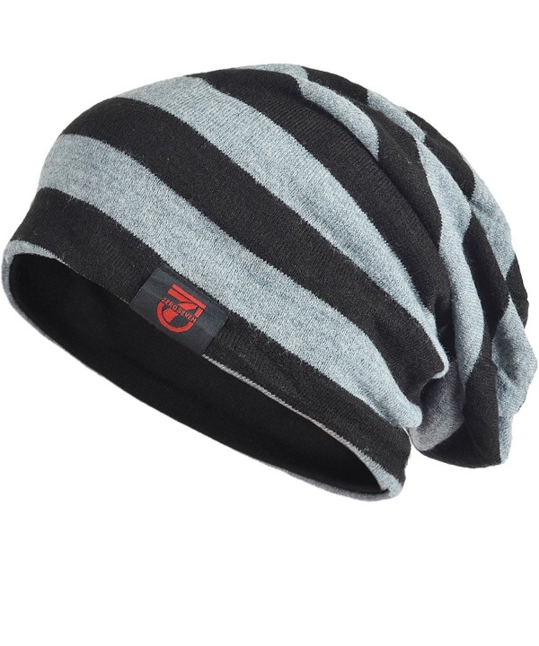 Stylish Men Women Slouch Beanie Basic Skull Cap Designer B010 - Black With Grey - CL187OOKQUA