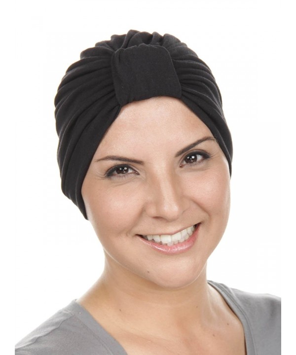 Classic Cotton Turban Soft Pleated Chemo Cap For Women With Cancer Hair Loss - 02- Black - C211K4JDDV7