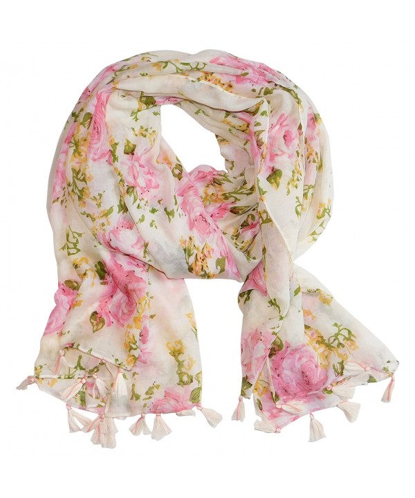 Tickled Pink Vintage Romantic Roses Printed Oversized Scarf- Shawl with Fringe- 32 x 70" - Pink - C8184ERNCHN