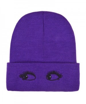 PZLE Winter Fleece Beanie Warm Slouchy Skull Cap Knitted Caps For Women Mens - Purple Eyes - C3186DH8LD7