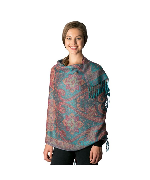 Fashion 21 Women's Multi Colored- Baroque- Paisley Pattern Pashmina Shawl Scarf - Baroque Pattern - Teal - CA185QCYTO0