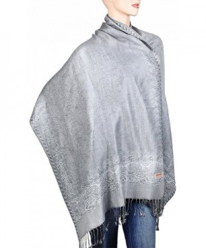 Falari Women's Woven Reversible Pashmina Shawl Wrap Scarf 80" x 27" - Silver - CF184Y5YZU7