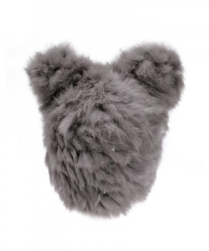 ZLYC Women Fashion Winter Warm Ribbit Fur Knitted Panda Hat Fur Coassack Beanie Cap - Gray - C111QAEYC3H