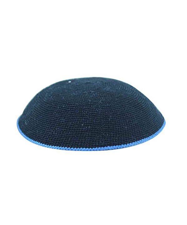 Knitted DMC Kippah Black with Royal Blue Border 16 Centimeters - CS12OD19ONP