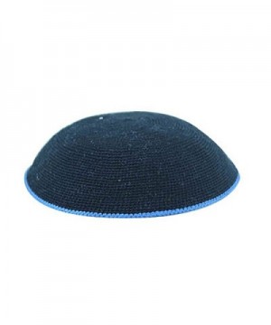 Knitted DMC Kippah Black with Royal Blue Border 16 Centimeters - CS12OD19ONP