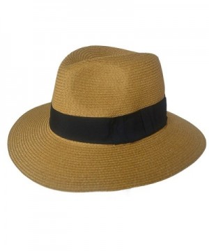 F019 Unisex Straw Fedora Trilby Packable Travel Sun Hat Brown - C111NCKIEOV