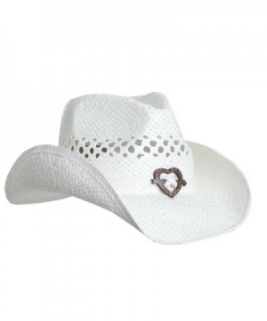 Boho Hip Cowboy Hat with Heart Concho- Natural Toyo Straw- Shapeable Brim - White - C311KLPTJ35